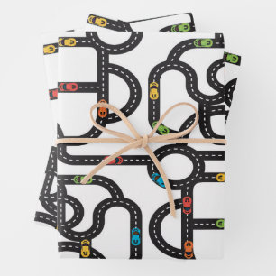 Race Track Boys Birthday White Wrapping Paper Sheets