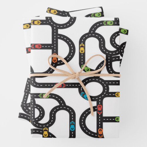 Race Track Boys Birthday White Wrapping Paper Sheets