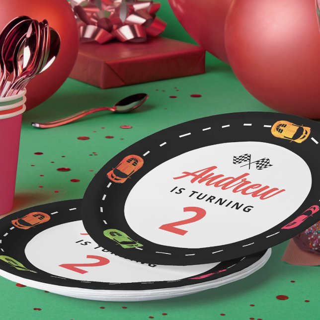 Race Track Cars Boys 2nd Birthday  Paper Plates (Creator Uploaded)