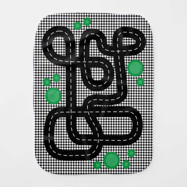 Race Track Kids Playmat Cars Trucks Baby Name  Burp Cloth (Front)