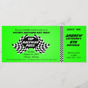 Race Track Pass Birthday Ticket Bright Green Invitation