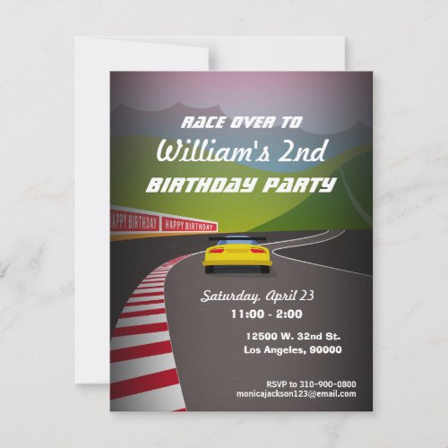 Race Track Race Car Kids Birthday Party Invitation