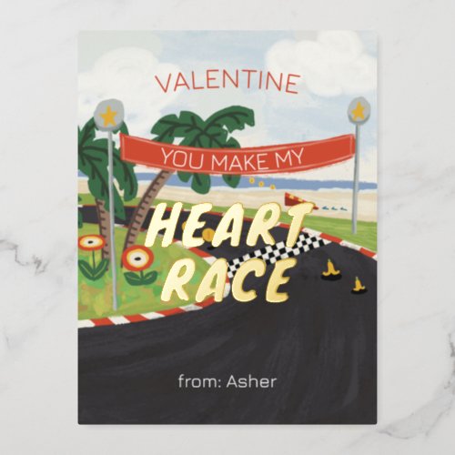Race Track Valentine Foil Holiday Postcard