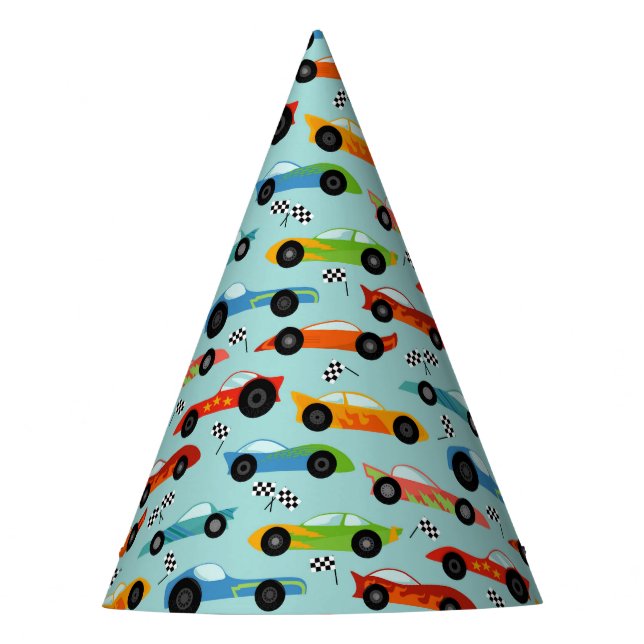 Racecar pattern car birthday party hat (Front)