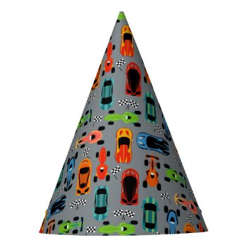 Racecar Pattern Car Birthday Party Party Hat by LilPartyPlanners at Zazzle