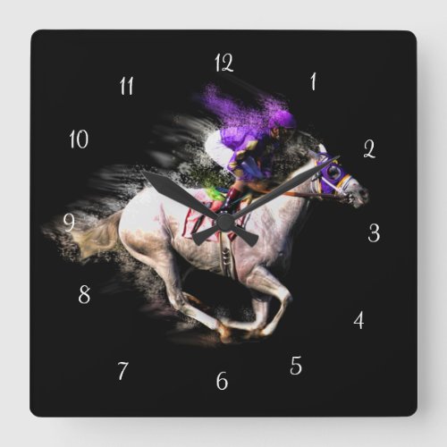 Racehorse and Jockey Artistic Square Wall Clock