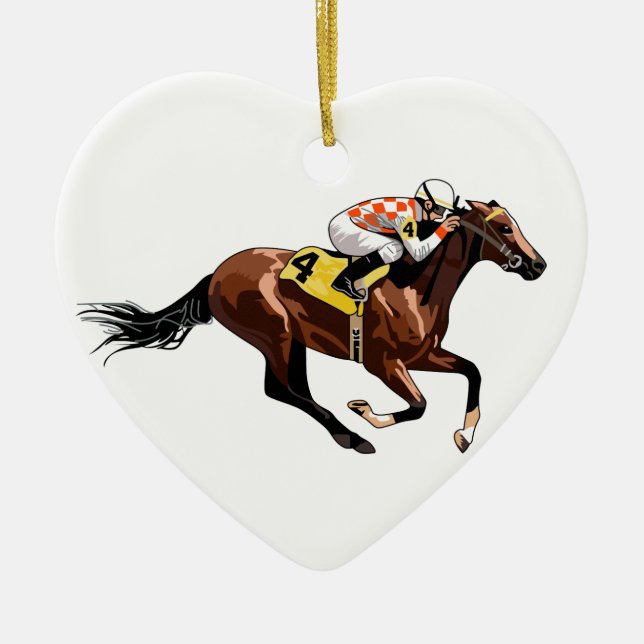 Racehorse and Jockey Ceramic Ornament (Front)