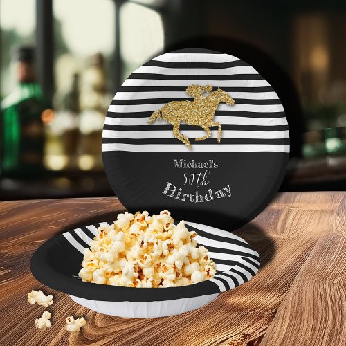 Racehorse Black White Stripes Birthday Paper Bowls