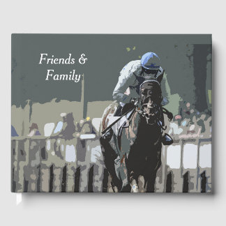 Racehorse With Jockey In Blue Guest Book