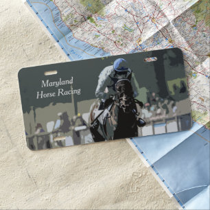 Racehorse With Jockey In Blue License Plate
