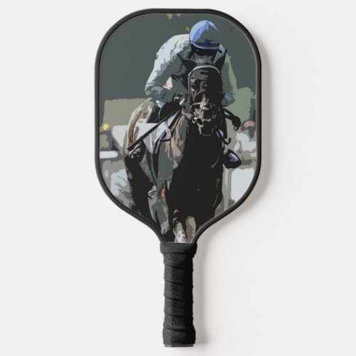 Racehorse With Jockey In Blue Pickleball Paddle