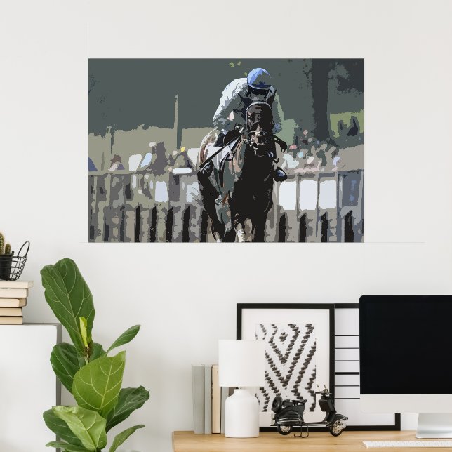 Racehorse With Jockey In Blue Poster (Home Office)