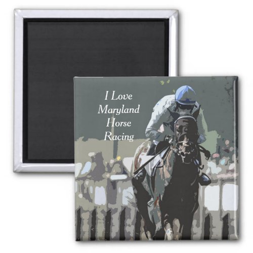 Racehorse With Jockey In Blue Solid Magnet