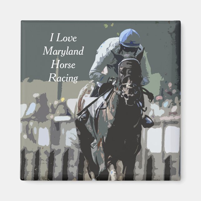 Racehorse With Jockey In Blue Solid Magnet (Front)