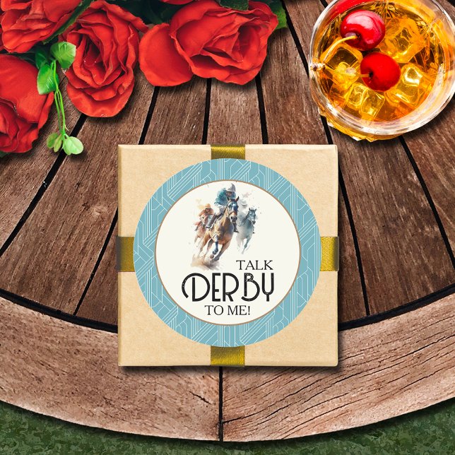 Racehorses and Jockeys Derby Classic Round Sticker (Talk Derby to Me racehorses and jockeys turquoise round stickers 3" (1-1/2" available))