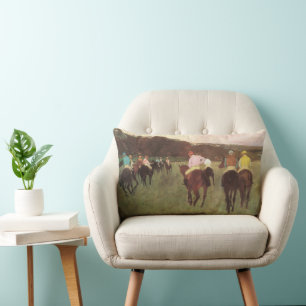 Racehorses at Longchamp by Edgar Degas Lumbar Pillow