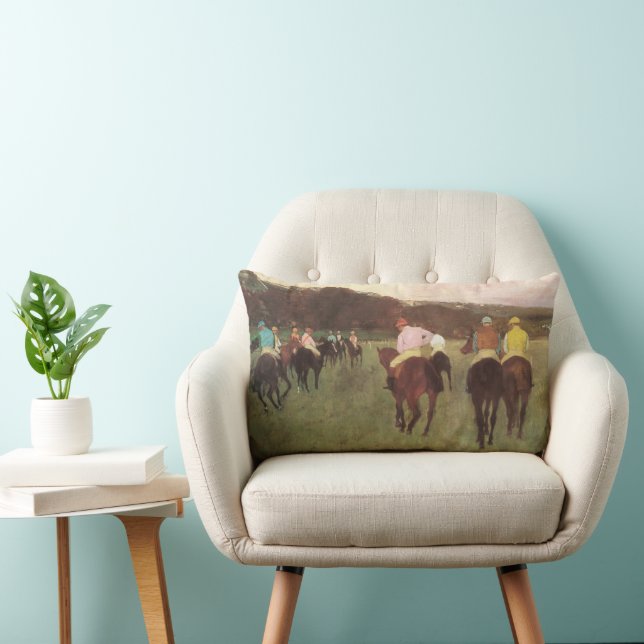 Racehorses at Longchamp by Edgar Degas Lumbar Pillow (Chair)