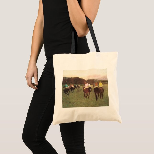 Racehorses at Longchamp by Edgar Degas Tote Bag (Front (Product))