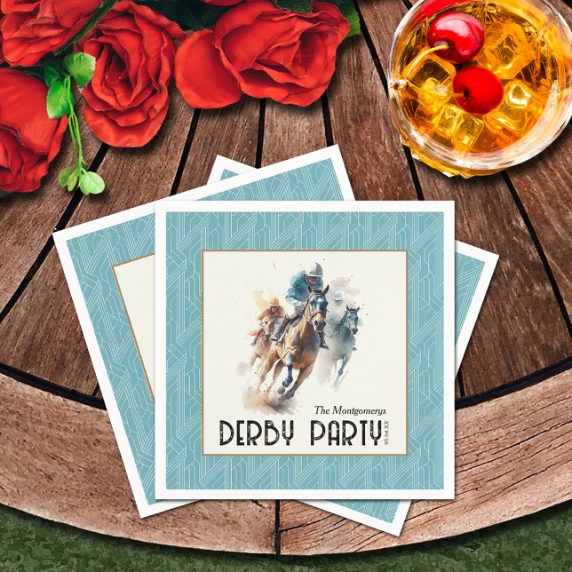 Racehorses Derby Party Aqua Napkins (Racehorses and Jockeys Derby Party Aqua Napkins)