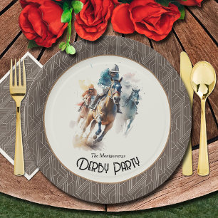 Racehorses Derby Party Brown Paper Plates