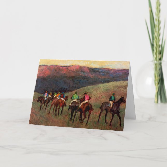 Racehorses in a Landscape jockeys horse art Degas Card (Front)