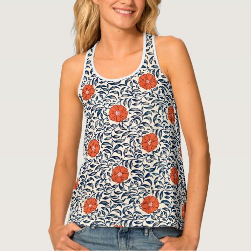 racer back tank with black and red floral design