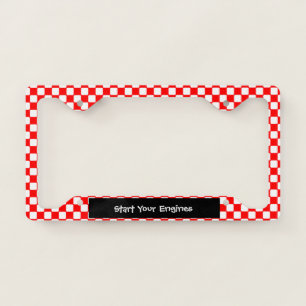 Racer Red n White Checks License Plate Frame