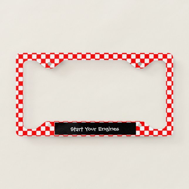 Racer Red n White Checks License Plate Frame (Front)