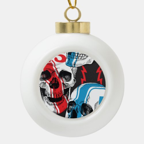 Racer Skull Vintage Seamless Rebellion Ceramic Ball Christmas Ornament
