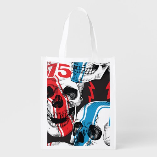 Racer Skull Vintage Seamless Rebellion Grocery Bag