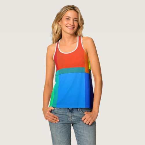 Racerback Large  Rainbow Multi Color Grid Tank Top