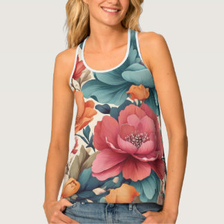 Racerback Tank Top with Florals pattern
