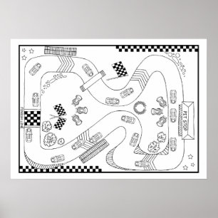Racetrack Motor Cars Boys DIY Coloring Poster