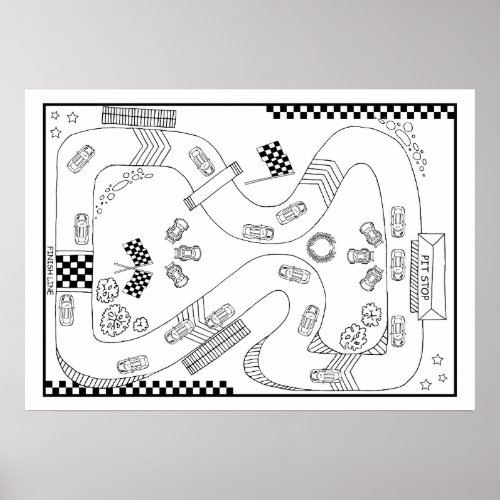 Racetrack Motor Cars Boys DIY Coloring Poster