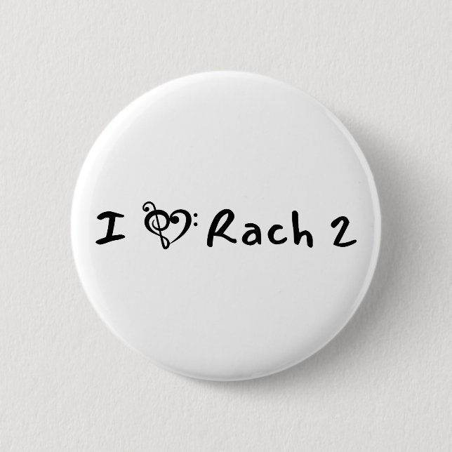 Rach 2 Minimalist Black Text Classical Music Button (Front)