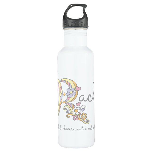Rachael name meaning decorated R drinks bottle (Front)