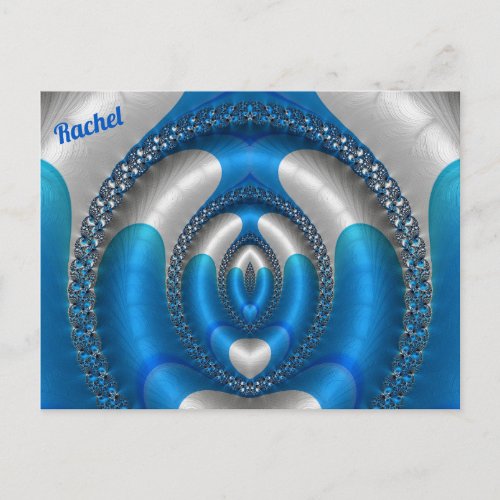 RACHEL Bright  Blue White 3D Fractal Design  Postcard