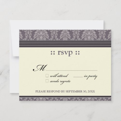 ::rachel:: Charming Plum Damask 4.25x5.5" Response Custom Announcement