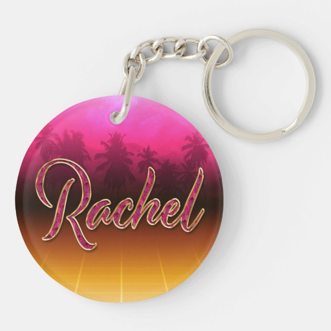 Rachel First Name golden pink keychain (Back)