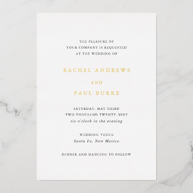 Rachel Formal Elegant Wedding Foil Invitation (Front)