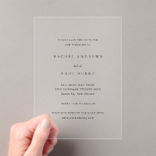 Rachel Formal Elegant Wedding Save the Date Acrylic Invitations