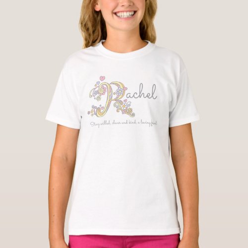 Rachel girls name meaning monogram hearts T_Shirt