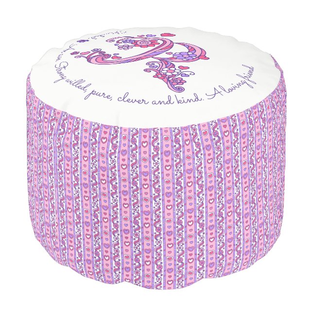 Rachel letter R monogram name meaning custom pouf (Angled Back)