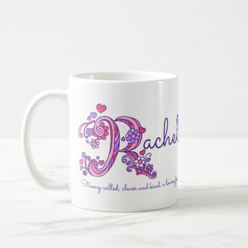 Rachel letter R name meaning doodle art mug