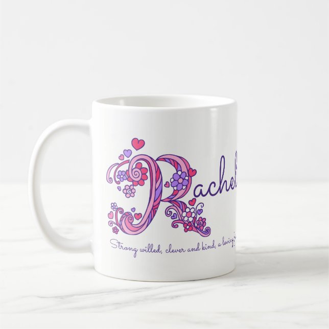Rachel letter R name meaning doodle art mug (Left)