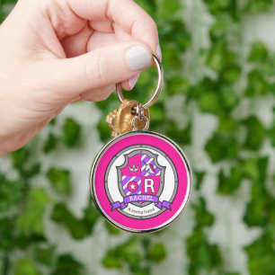 Rachel letter R name meaning pink unicorn crest Keychain