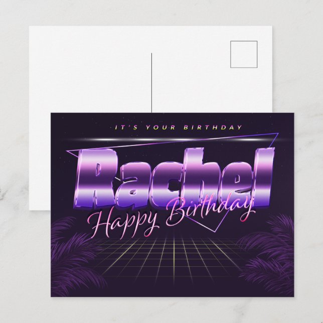 Rachel Name First name purple postcard birthday (Front/Back)
