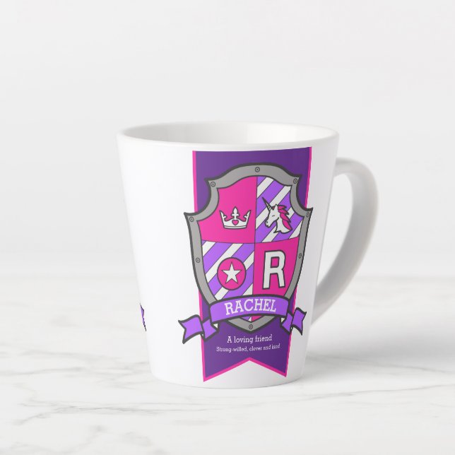Rachel name meaning knight purple pink letter R Latte Mug (Right Angle)