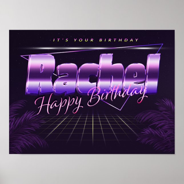 Rachel Name Vorname lila retro Poster Geburtstag (Front)