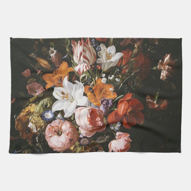 Rachel Ruysch - Flowers In A Glass Vase Kitchen Towel (Horizontal)